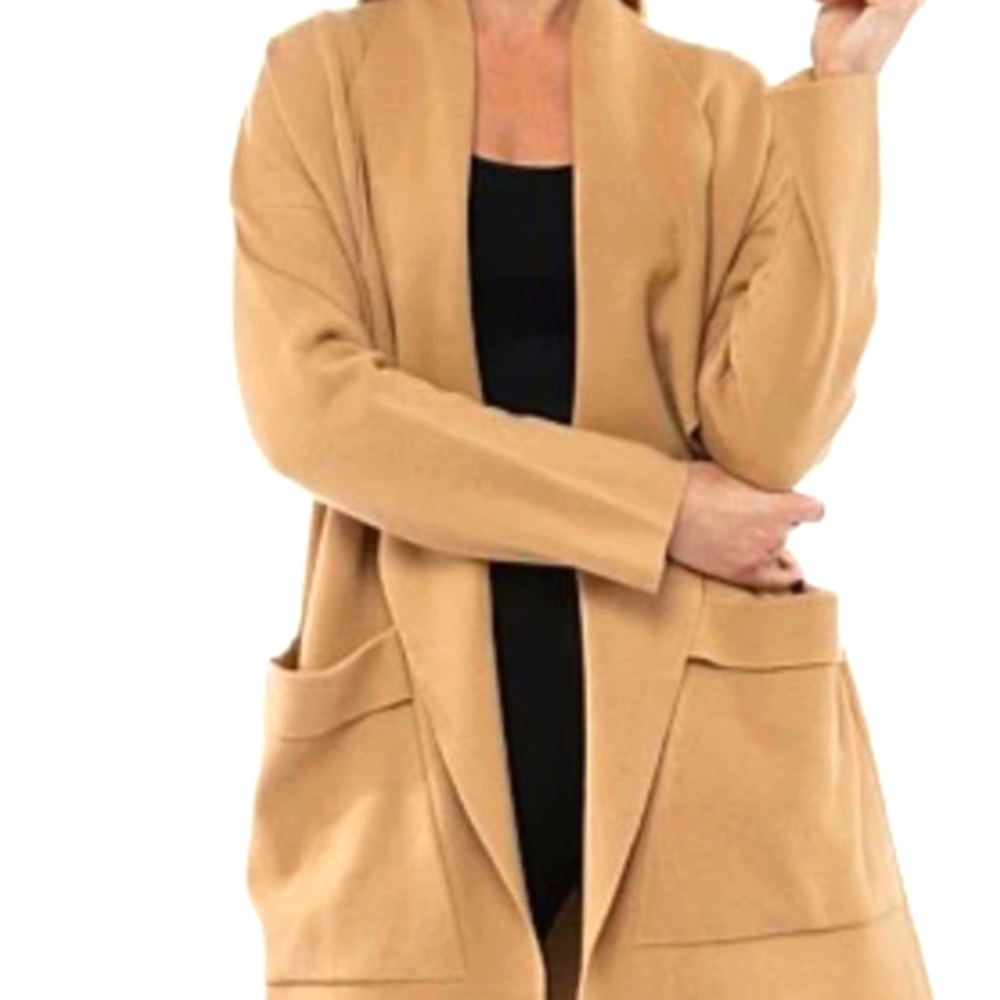 New Twelfth Love Oversized Sweater Open Trench Coat Tan